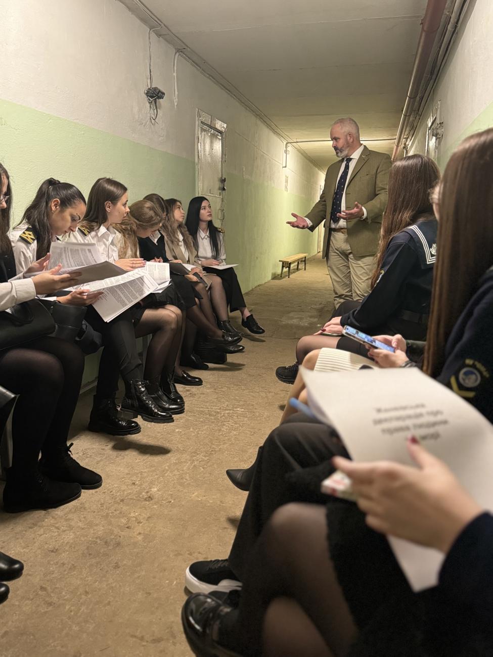 Briefing maritime academy cadets in an air raid shelter. Odesa, Ukraine  October 2023